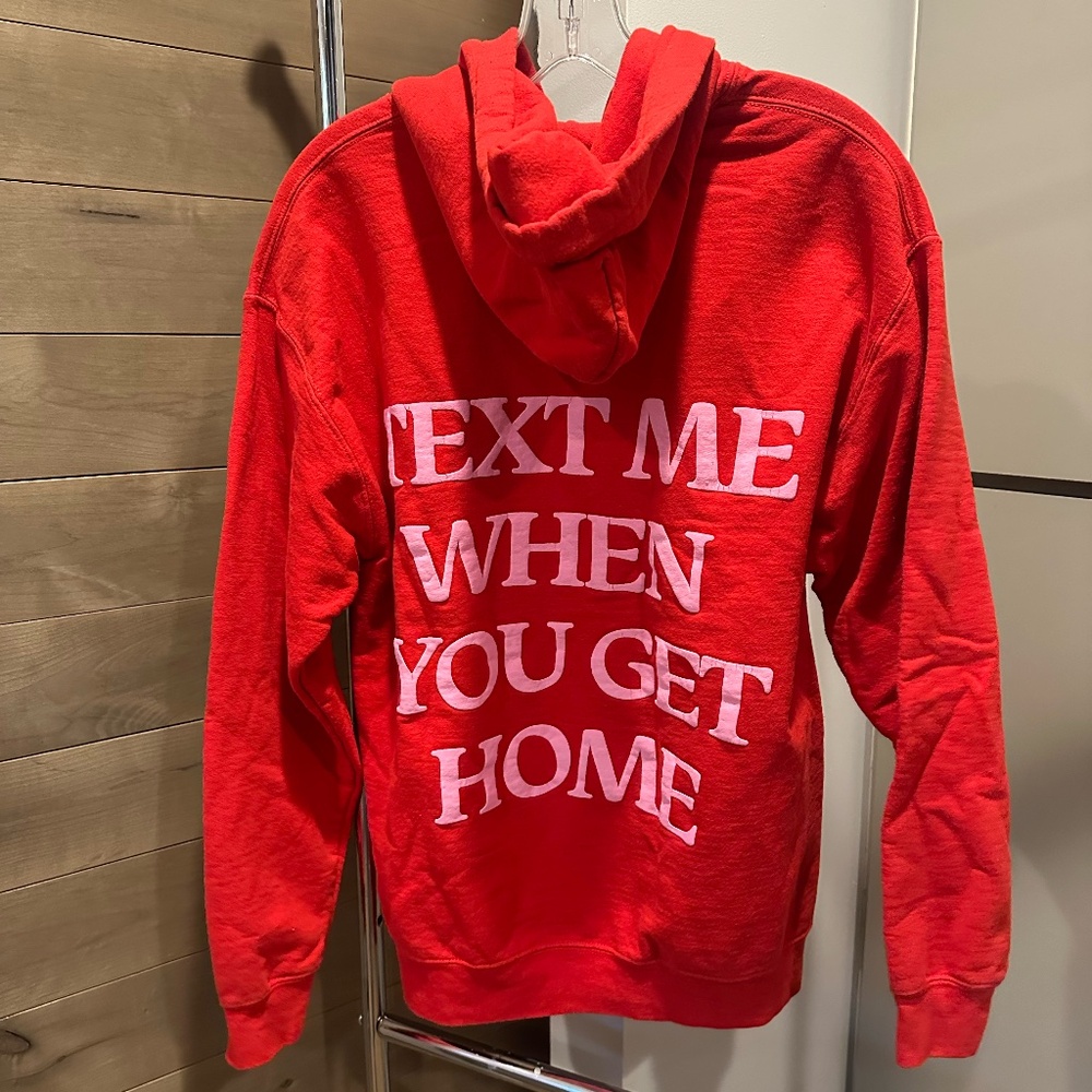 Lonely Ghost Hoodie Red Pink Text Me When You Get Home Adult Medium